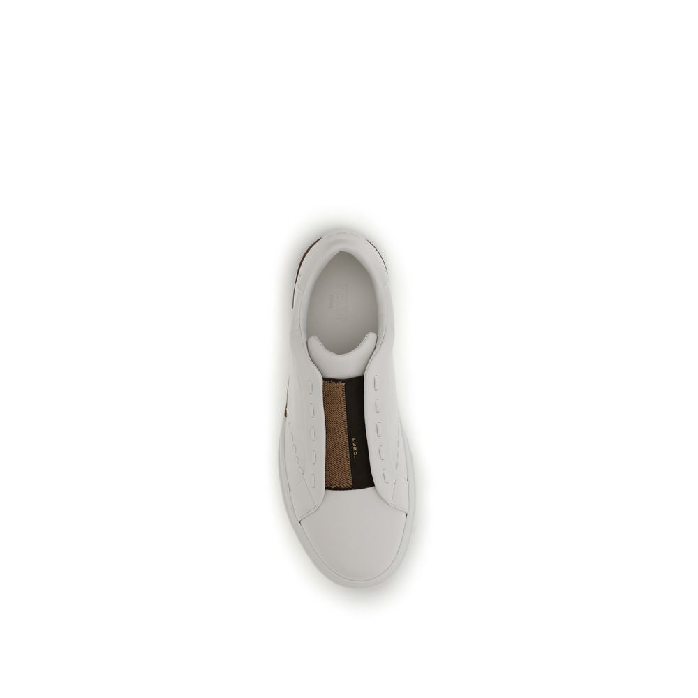 Fendi White Calf Leather Bos Taurus Low Top Sneakers