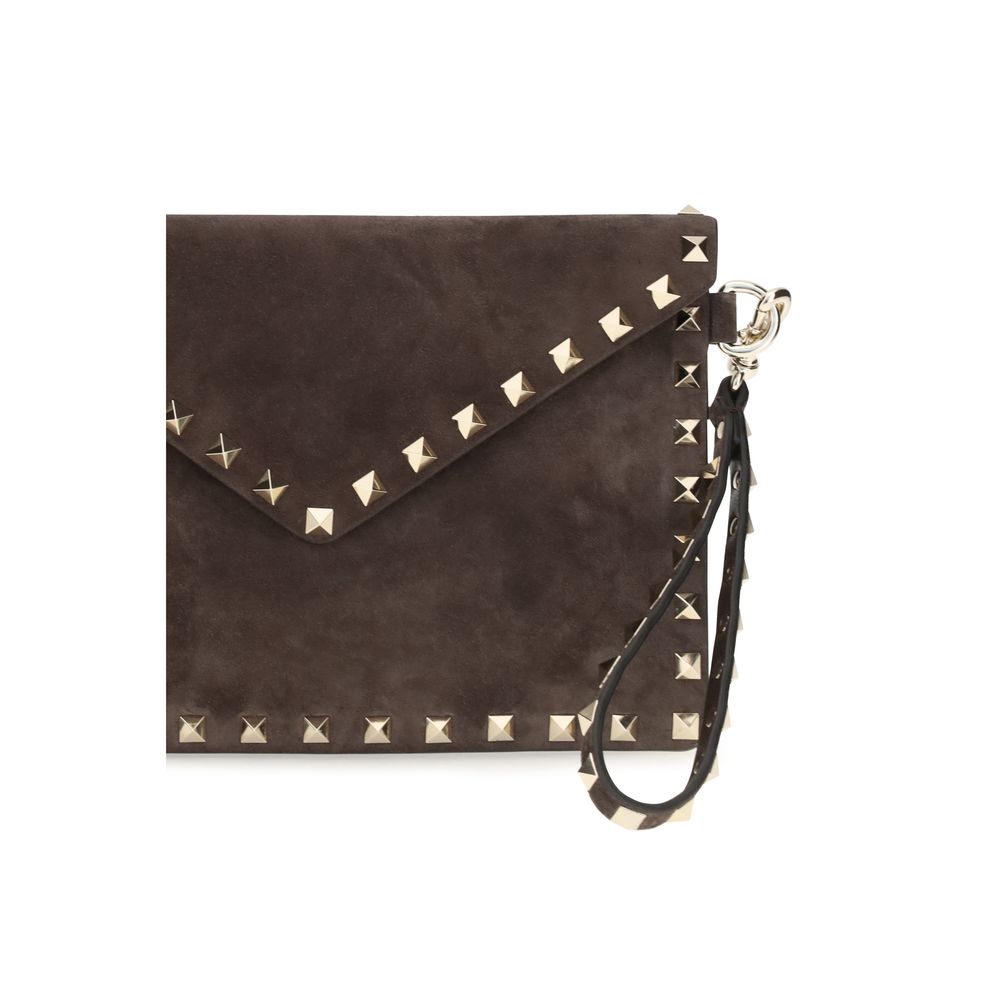 Valentino Garavani Brown Suede Leather Clutch Bag