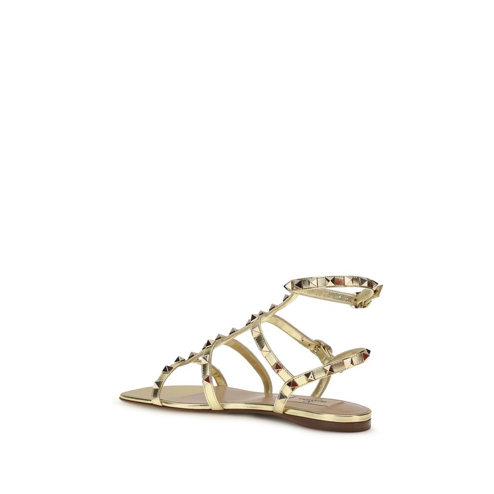 Valentino Garavani Gold Goatskin Flat Sandals