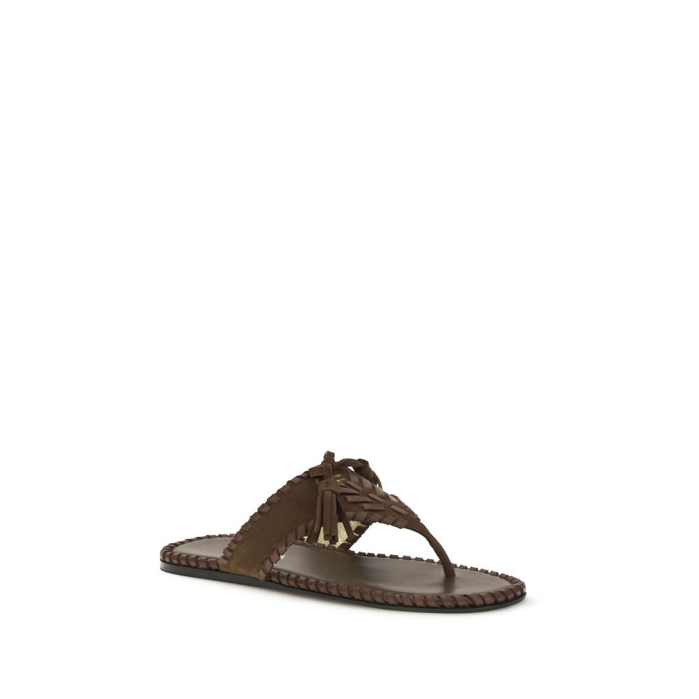Prada Brown Calf Leather Bos Taurus Flat Sandals