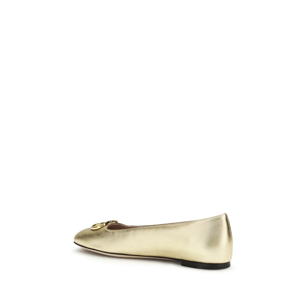 Valentino Garavani Gold Calf Leather Bos Taurus Ballet Flats