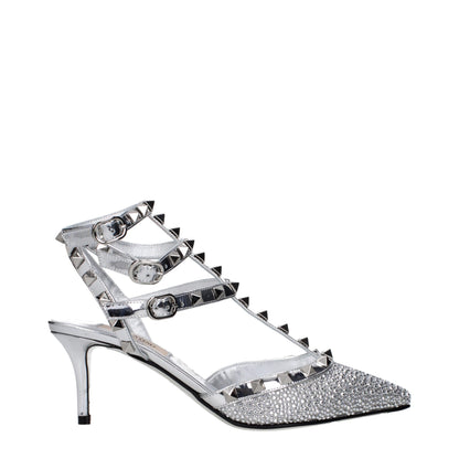 Valentino Garavani Gray Leather Stiletto Heel Sandals