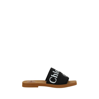 Chloé Black Cotton Flat Sandals