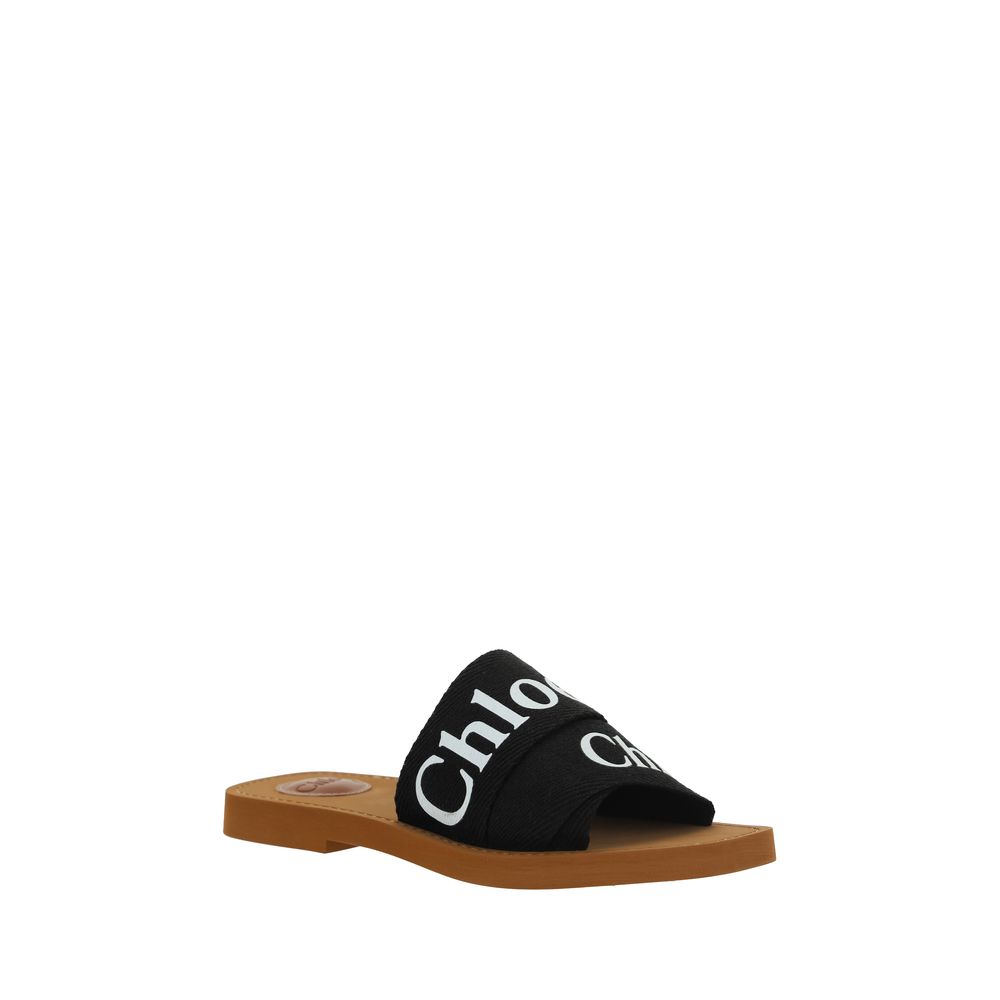 Chloé Black Cotton Flat Sandals