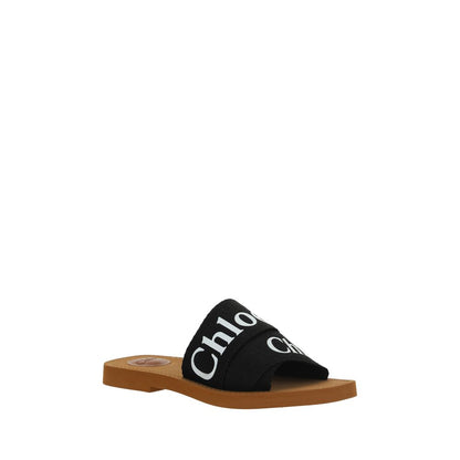 Chloé Black Cotton Flat Sandals