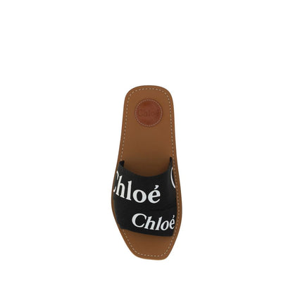 Chloé Black Cotton Flat Sandals