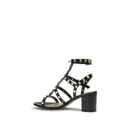 Valentino Garavani Black Calf Leather Bos Taurus Strap-On Sandals