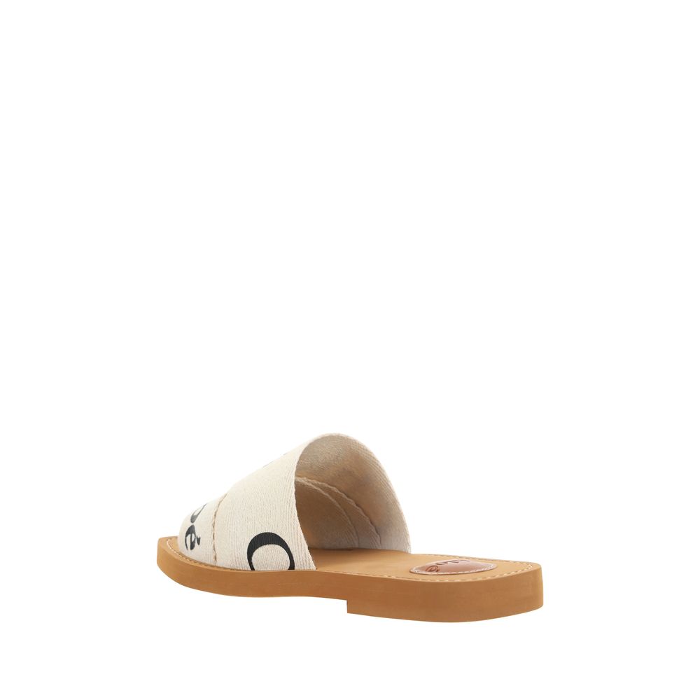 Chloé White Cotton Flat Sandals