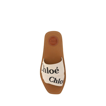 Chloé White Cotton Flat Sandals