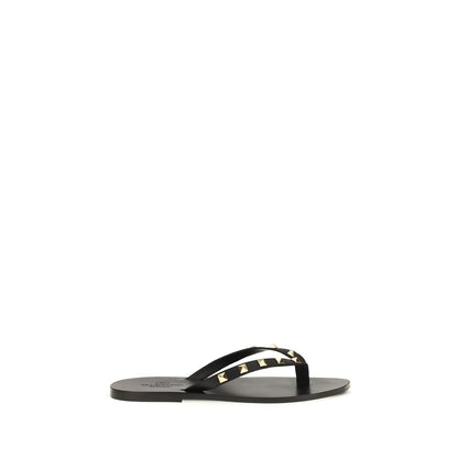Valentino Garavani Black Calf Leather Bos Taurus Flip-Flop Sandals