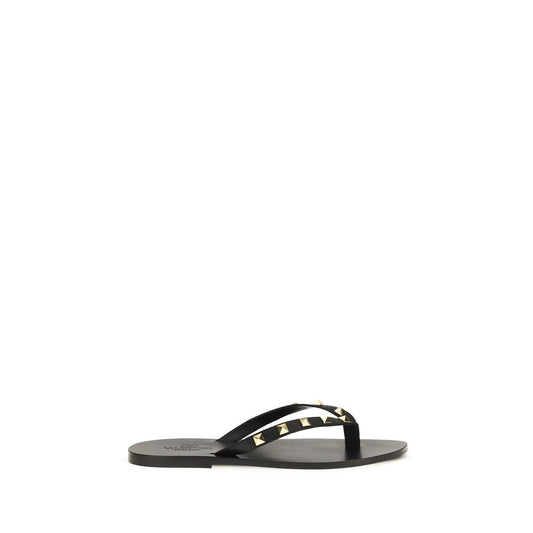 Valentino Garavani Black Calf Leather Bos Taurus Flip-Flop Sandals