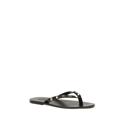 Valentino Garavani Black Calf Leather Bos Taurus Flip-Flop Sandals