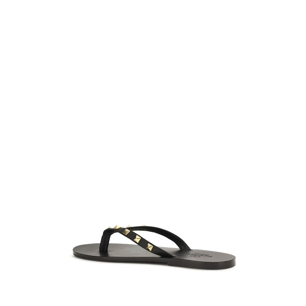 Valentino Garavani Black Calf Leather Bos Taurus Flip-Flop Sandals