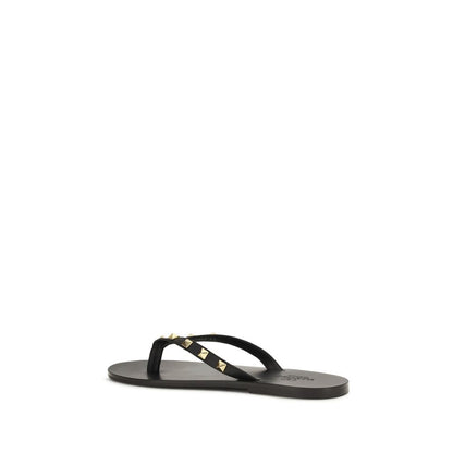 Valentino Garavani Black Calf Leather Bos Taurus Flip-Flop Sandals