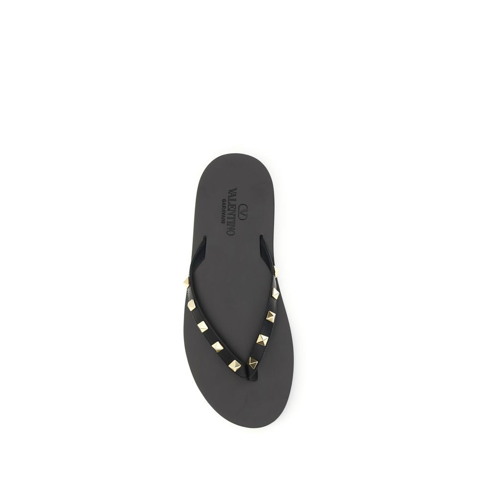 Valentino Garavani Black Calf Leather Bos Taurus Flip-Flop Sandals