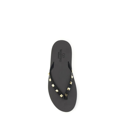 Valentino Garavani Black Calf Leather Bos Taurus Flip-Flop Sandals