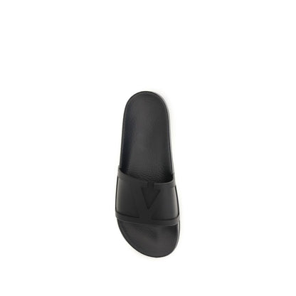 Valentino Garavani Black Rubber Flat Sandals