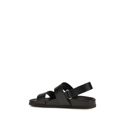 Valentino Garavani Black Calf Leather Bos Taurus Flat Sandals