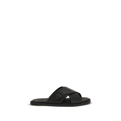 Fendi Black Calf Leather Bos Taurus Flat Sandals