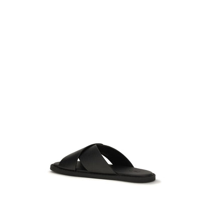 Fendi Black Calf Leather Bos Taurus Flat Sandals