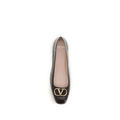 Valentino Garavani Brown Calf Leather Bos Taurus Ballet Flats