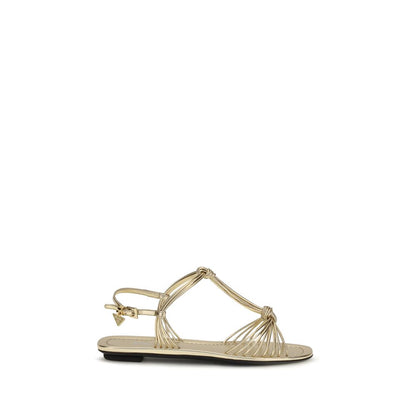 Prada Gold Calf Leather Bos Taurus Flat Sandals
