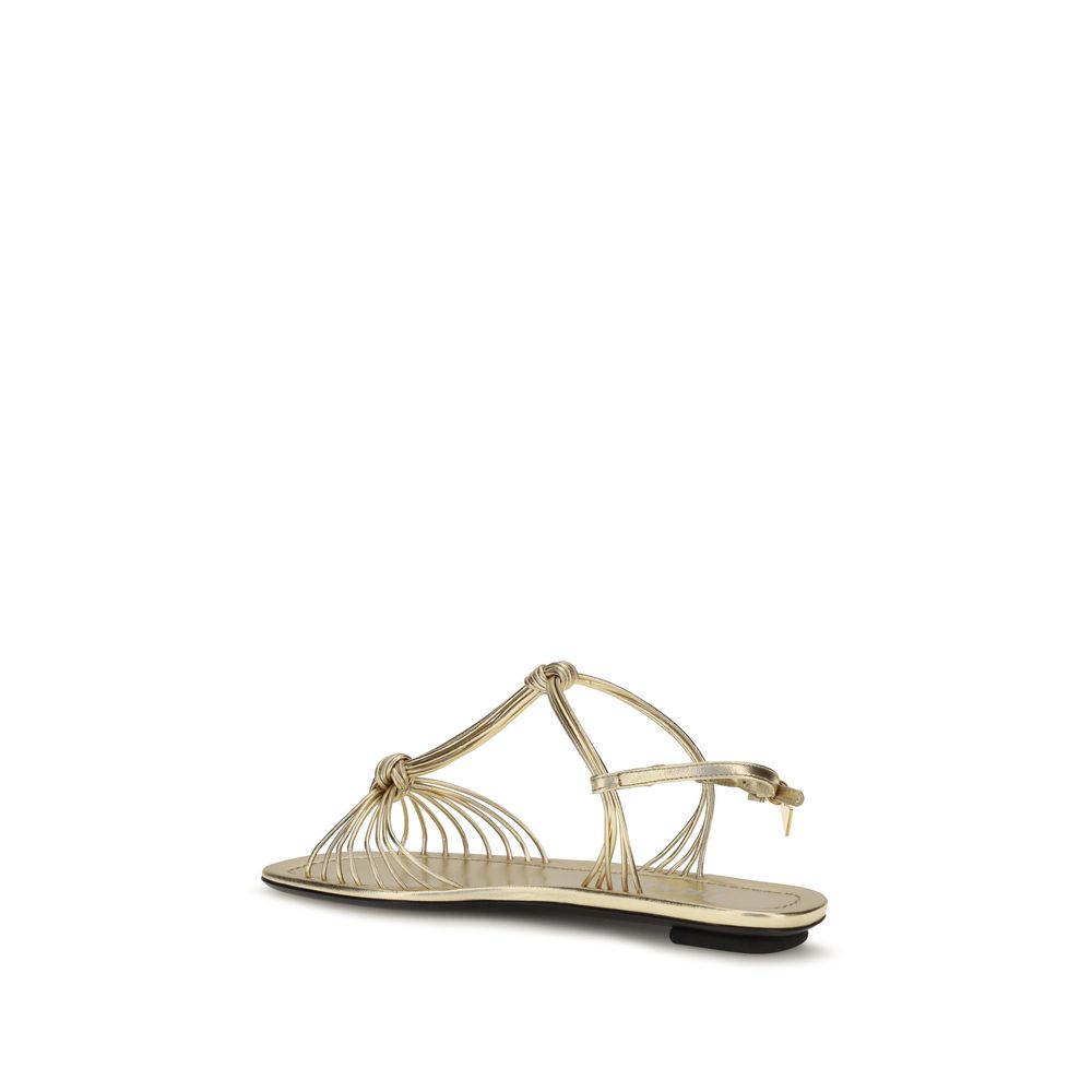 Prada Gold Calf Leather Bos Taurus Flat Sandals