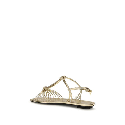 Prada Gold Calf Leather Bos Taurus Flat Sandals