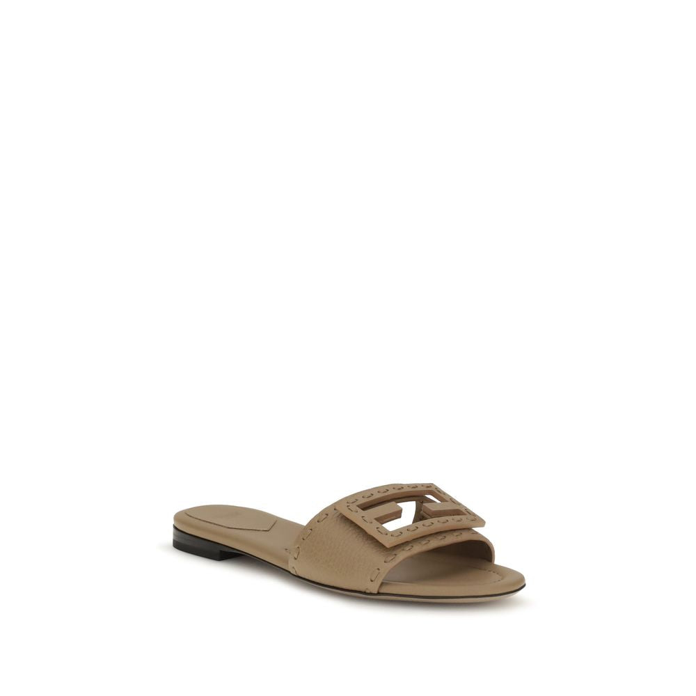 Fendi Beige Calf Leather Bos Taurus Flat Sandals