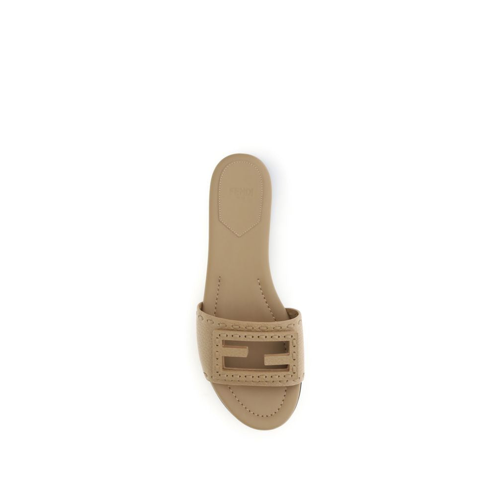Fendi Beige Calf Leather Bos Taurus Flat Sandals