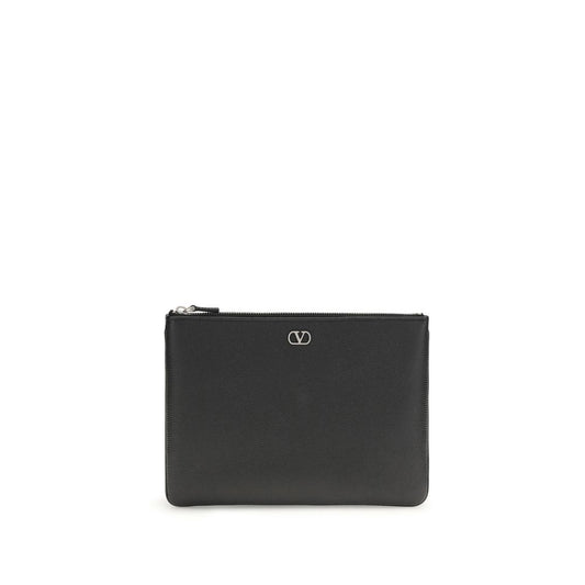 Valentino Garavani Black Calf Leather Bos Taurus Clutch Bag