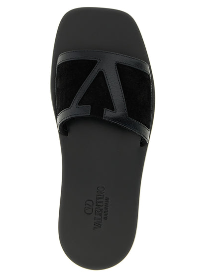Valentino Garavani Black Calfskin Slides