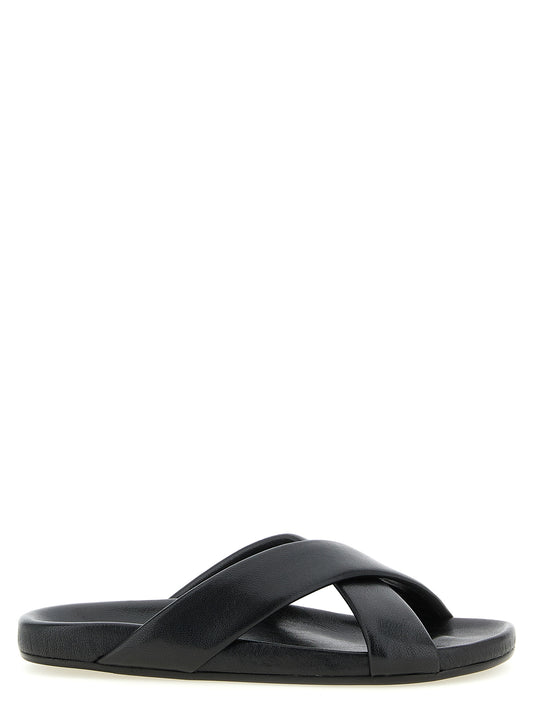 Saint Laurent Black Lamb Leather Slides