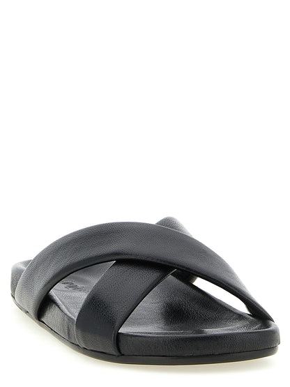 Saint Laurent Black Lamb Leather Slides