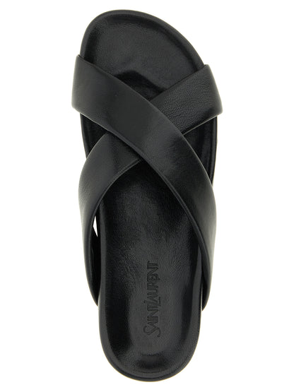 Saint Laurent Black Lamb Leather Slides