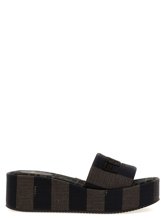 Fendi Brown Cotton Slides