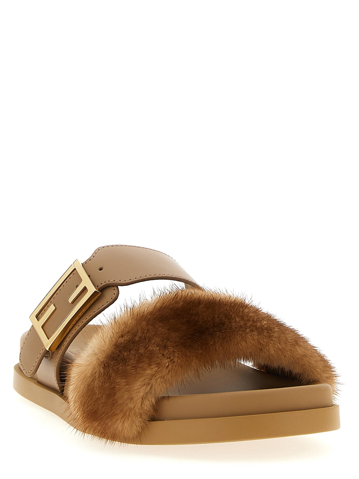 Fendi Brown Leather Slides