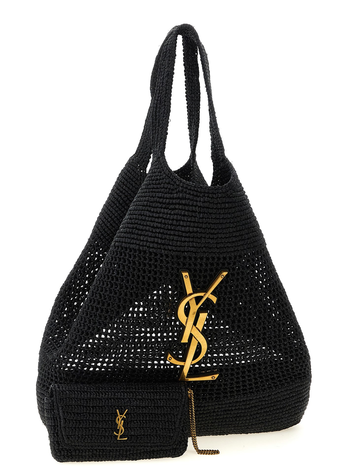 Saint Laurent Black Raffia Tote Bag
