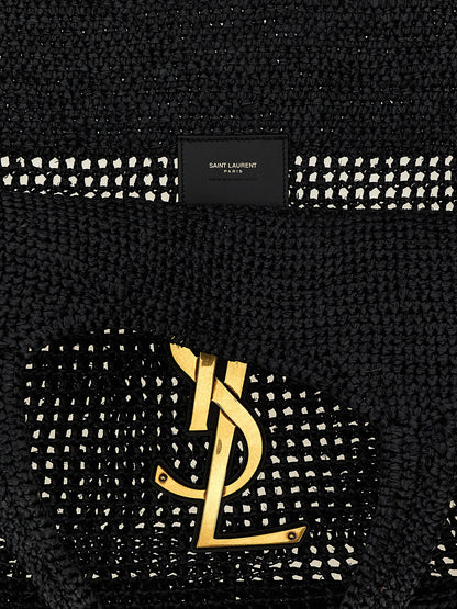 Saint Laurent Black Raffia Tote Bag