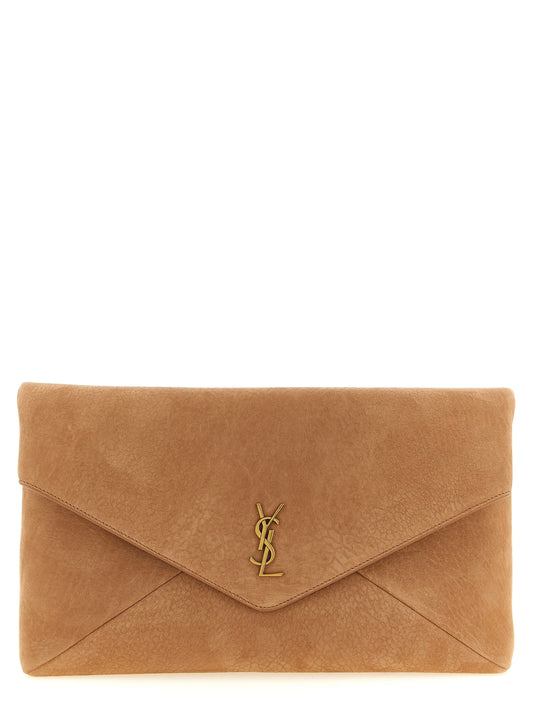 Saint Laurent Brown Lamb Leather Clutch Bag