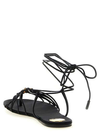 Saint Laurent Black Lamb Leather Flat Sandals