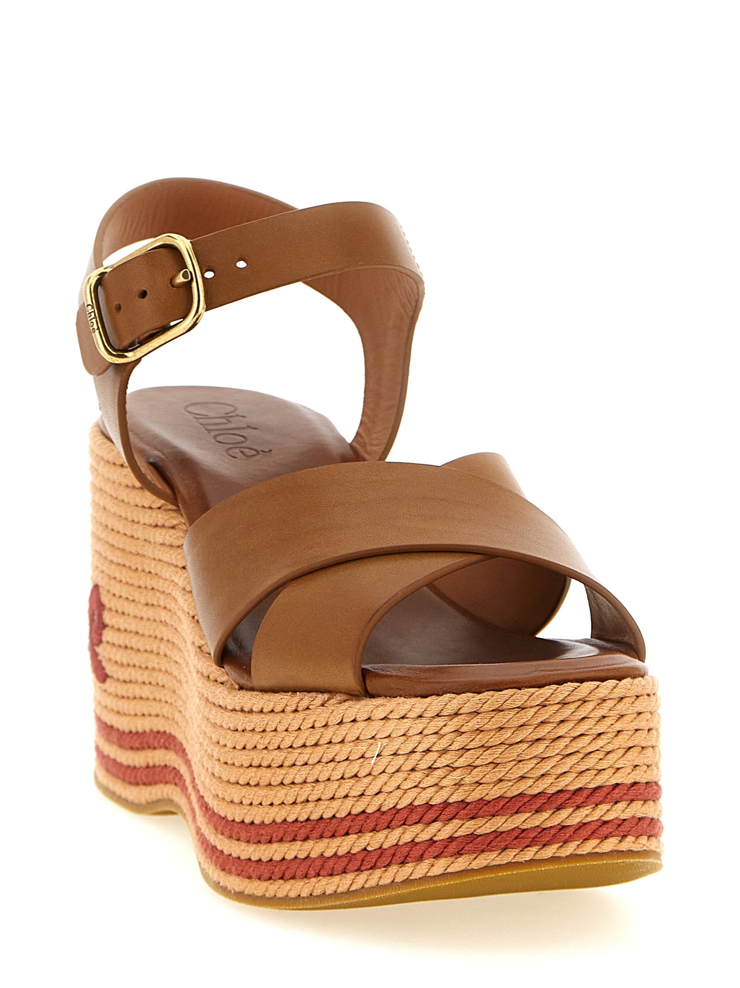 Chloé Brown Calfskin Wedge Sandals