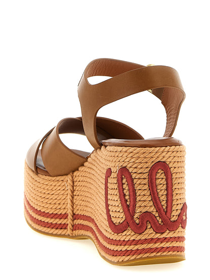 Chloé Brown Calfskin Wedge Sandals