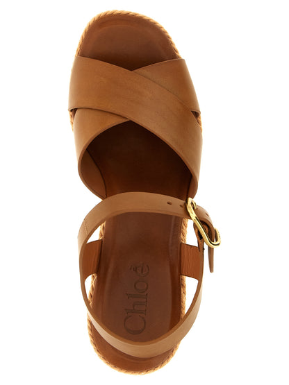 Chloé Brown Calfskin Wedge Sandals