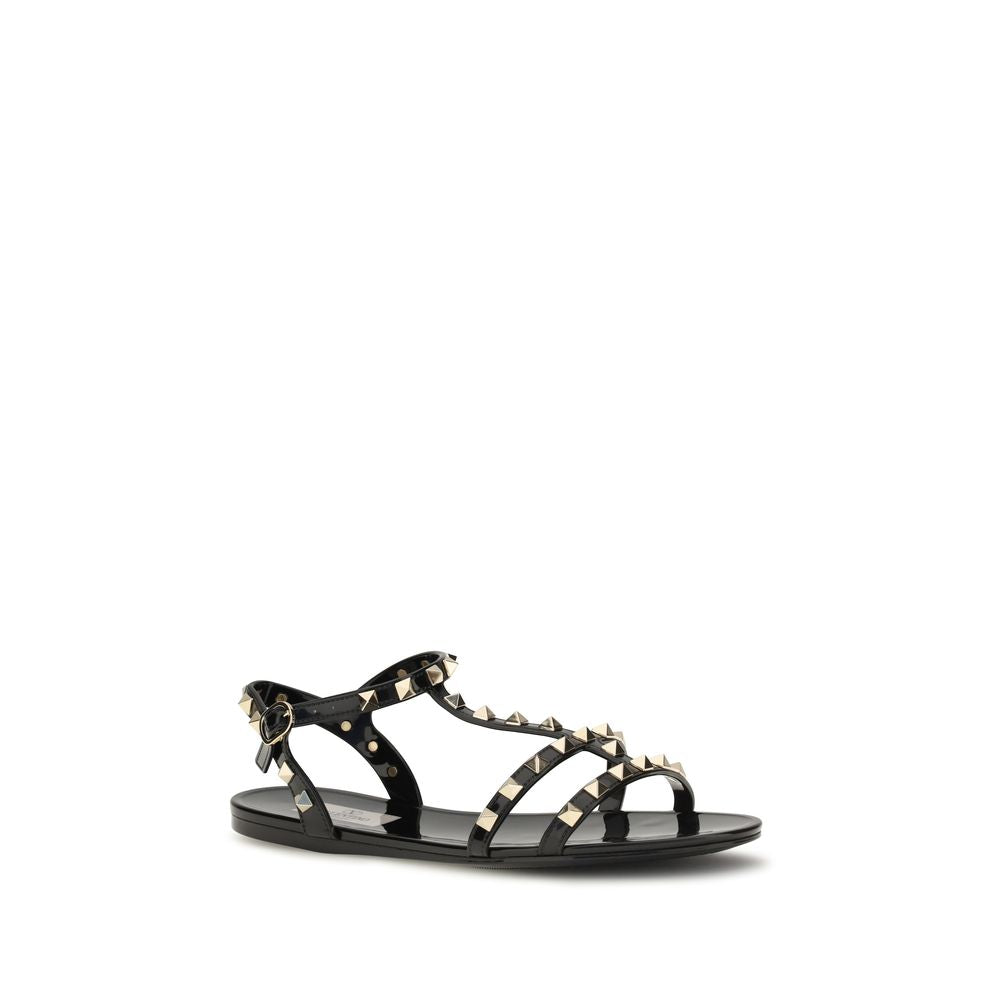 Valentino Garavani Black Rubber Flat Sandals