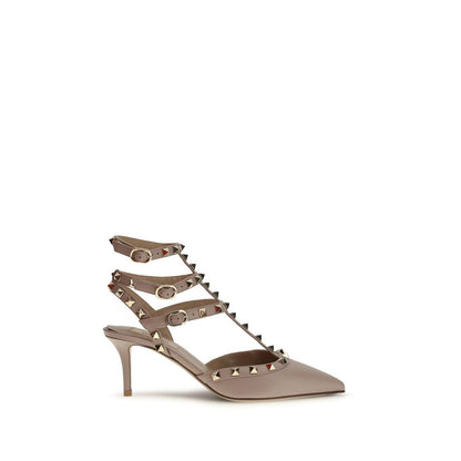 Valentino Garavani Beige Calf Leather Bos Taurus Mid Heel Pumps