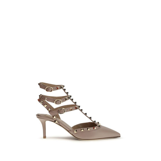 Valentino Garavani Beige Calf Leather Bos Taurus Mid Heel Pumps