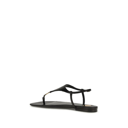 Saint Laurent Black Calf Leather Bos Taurus Flat Sandals