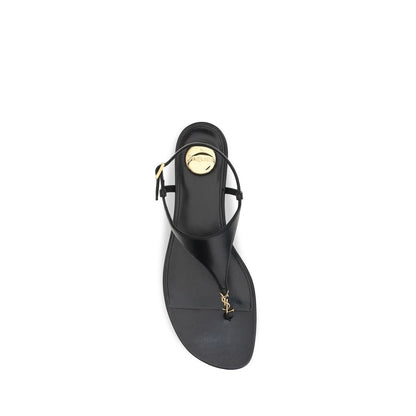 Saint Laurent Black Calf Leather Bos Taurus Flat Sandals