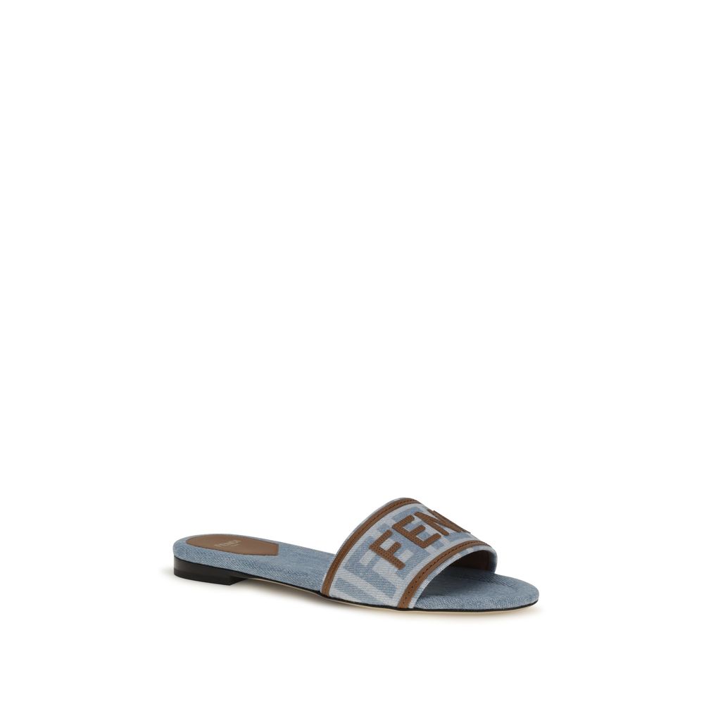 Fendi Blue Cotton Flat Sandals